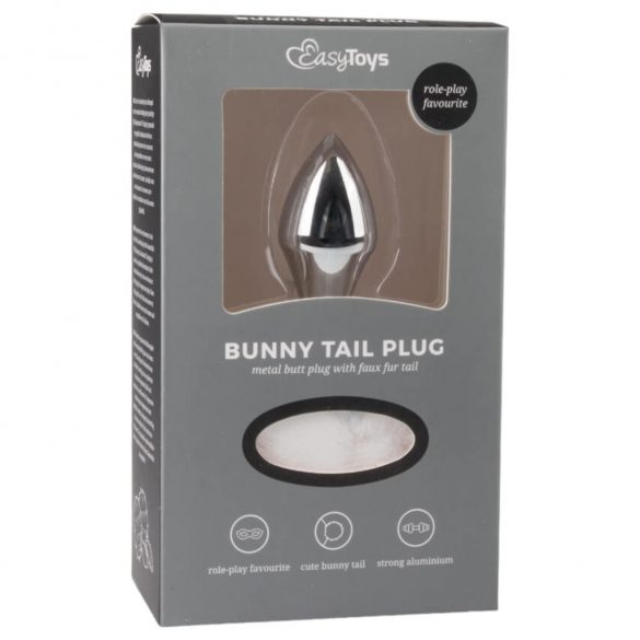 Easytoys Bunny NO1 - metalinis analinis kaištis su triušio uodegėle (sidabrinis-baltas) 