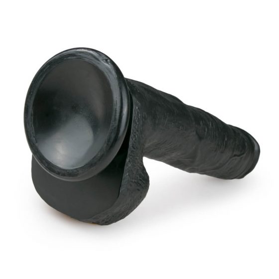 Easytoys - juodasis dildo su siurbtuku ir sėklidėmis (22,5cm)