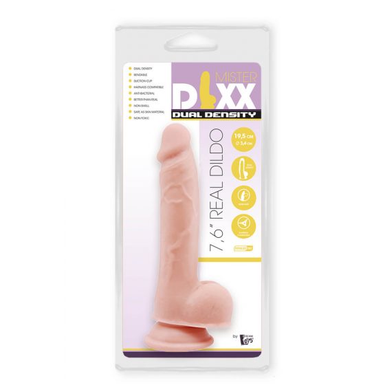 Ponas Dixx 7.6 - siurbtuku pritvirtinamas dildo su sėklidėmis - natūralus (19,5cm)