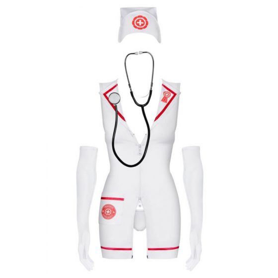 Obsessive Emergency - slaugės kostiumo rinkinys - balta (S/M)