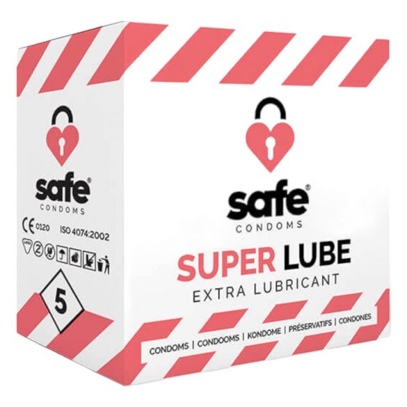 SAFE Super Lube - ypač slidus prezervatyvas (5 vnt.) 