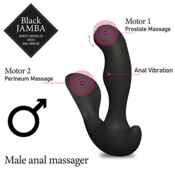FEELZTOYS Black Jamba - akumuliatorinis, radijo bangomis valdomas, šildomas analinis vibratorius (juodas)