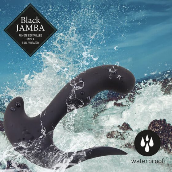 FEELZTOYS Black Jamba - akumuliatorinis, radijo bangomis valdomas, šildomas analinis vibratorius (juodas)
